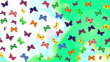 Children butterfly sketch pattern. Cute background for paper, design of fabric, wrappers and wallpaper. Art butterflies on white, neutral and green colors. Raster.