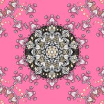 Ethnic texture. Vintage decorative ornament on pink, white colors. Colored mandala pattern, Arabic background. Orient, symmetry lace, fabric, wallpaper. East, Islam, Indian, motif, revival swirling.