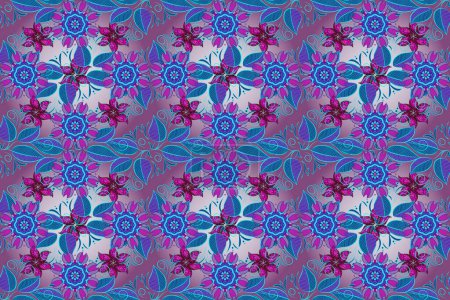 Pattern. Gentle, summer floral on blue, neutral and purple colors. Cute Floral pattern in the small flower.