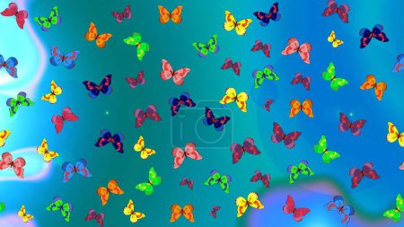 Photo for Beautiful sketch pattern of cute butterflies. Hand-drawn illustration. Fashion Fabric Design. Pictures in yellow, blue and green colors. Raster. - Royalty Free Image