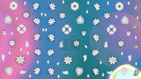 Photo for Raster illustration. Seamless flowers pattern. Flowers on blue, violet and pink colors. In asian textile style. Raster illustration. - Royalty Free Image