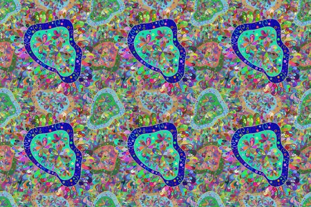 Raster abstract pattern page for antistress. Raster illustration. On green, blue and violet colors.