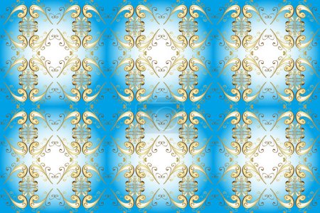Photo for Golden snowflakes on white, black and blue colors. Symbol holiday, New Year celebration golden pattern. Christmas golden snowflake seamless pattern. Winter snow texture wallpaper. - Royalty Free Image