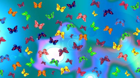 Frühling Hintergrund mit bunten Schmetterlingen. Einfaches Muster für Karte, Einladung, Druck. Trendige Dekoration mit schönen Schmetterling-Silhouetten. Raster-Hintergrund mit Motte.