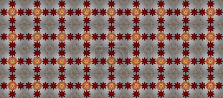 Seamless pattern mehndi floral lace of buta decoration items on brown, red and gray colors. Raster floral wedding decorative elements.