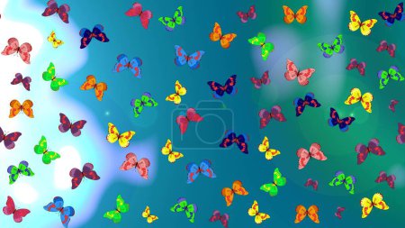 Sans fin. Illustration matricielle. Un motif de fond croquis avec sarcelle tendre en bleu, neutre et vert aquarelle abstraite papillons. Répéter l'impression.