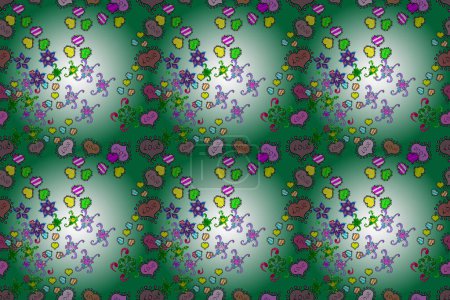 Flowers on green, neutral and blue colors. Seamless Floral Pattern in Raster illustration.