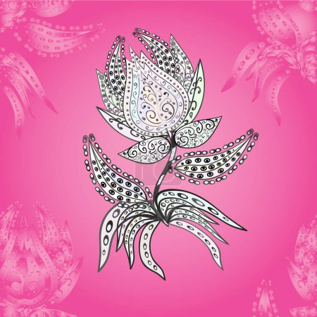 Vintage outline illustration. Floral pink, neutral and gray seamless pattern. Flower print.