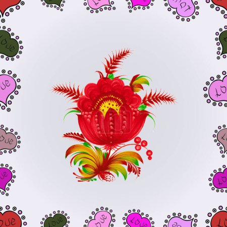 Nahtloses Muster mit floralem Ornament. Blumen auf grauen, neutralen und roten Farben.
