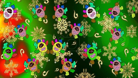 Christmas pattern with snowflakes abstract background. Raster illustration. Golden snowflakes. Holiday design for Christmas and New Year fashion prints.