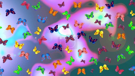 Schöne Skizze Muster von niedlichen Schmetterlingen. Handgezeichnete Illustration. Modedesign. Bilder in grünen, blauen und neutralen Farben. Raster.