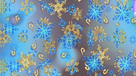 Christmas pattern with snowflakes abstract background. Holiday design for Christmas and New Year fashion prints. Golden snowflakes. Raster illustration.
