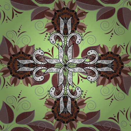 Illustration for Millefleurs. Floral sweet seamless background for textile, fabric, covers, wallpapers, print, wrap, scrapbooking, decoupage. Pretty vintage feedsack pattern in small green, brown and gray, flowers. - Royalty Free Image