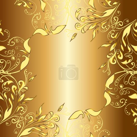 Illustration for Gold floral ornament in baroque style. Golden element on yellow, brown and beige colors. Gold Wallpaper on texture background. Damask seamless repeating background. - Royalty Free Image