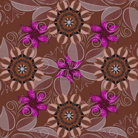 Illustration for Seamless decorative background, flower mandala. On brown, neutral and gray colors. Vector illustration. Flower. - Royalty Free Image