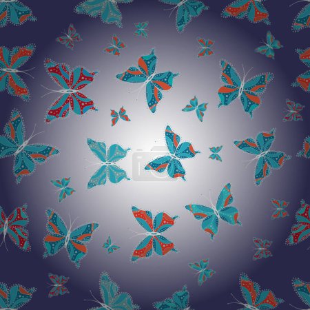 Illustration for Illustration on gray, blue and neutral colors. Vector butterflies pattern. Abstract seamless background. Fashion nice fabric design. - Royalty Free Image