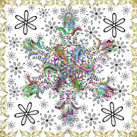 Vecteur Magnifique motif en tissu. Aquarelle vectorielle motif floral, fleurs délicates, neutre, fleurs noires et blanches, modèle de carte de v?ux.