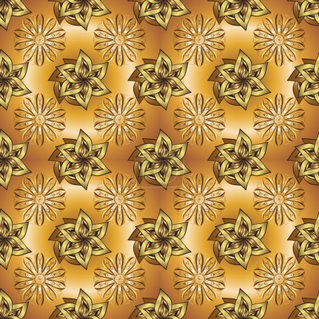 Illustration for Graphic modern seamless pattern on beige, brown and yellow colors. Wallpaper baroque, damask. Seamless floral pattern. Seamless vector background. - Royalty Free Image