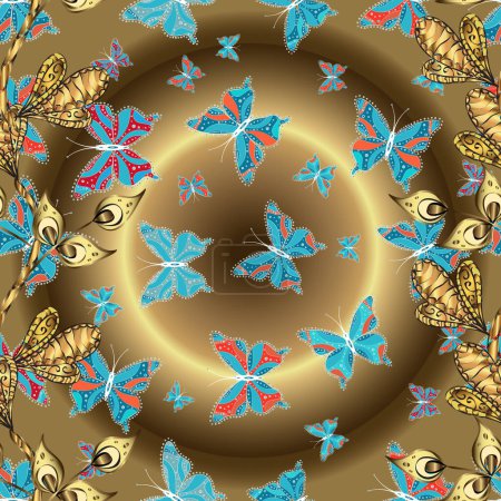 Children butterfly seamless pattern. Art butterflies on neutral, brown and beige colors. Cute background for paper, design of fabric, wrappers and wallpaper. Vector.