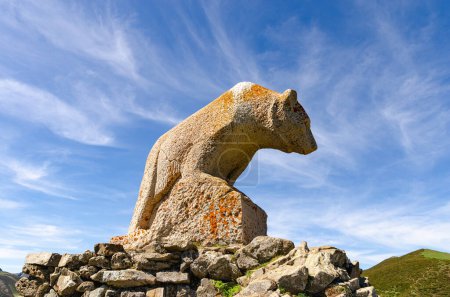 Photo for Bear statue made of stone in Spain in Picos de europa - peaks of Europe national park - Royalty Free Image