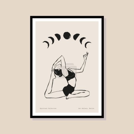 Ilustración de Silueta de mujer en pose de yoga. Ilustración bohemia mínima para el diseño de pósters, pancartas, identidad de marca, diseño de interiores de envases - Imagen libre de derechos