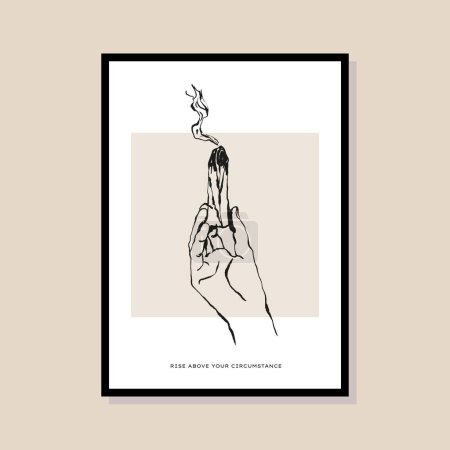 Palo Santo in einer Frauenhand. Illustration für modernes Plakatdesign, Banner, Verpackung