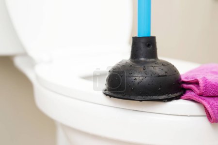 Téléchargez les photos : Un militaire répare une toilette avec un piston à main causé par une toilette bouchée. - en image libre de droit