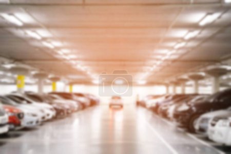 Photo for Concept sheet label write text.Cars parked in the parking lot.Open space area indoors. - Royalty Free Image