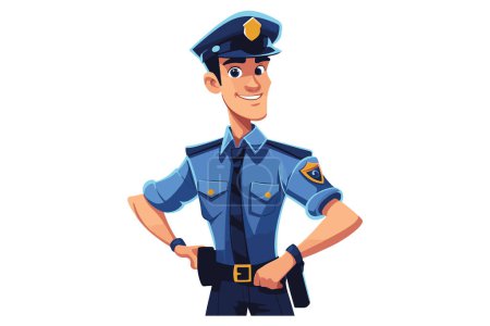 Téléchargez les photos : Policier peint à la main dans le style dessin animé. Jeune homme en uniforme de police. Format vectoriel. - en image libre de droit