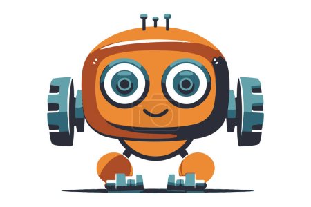 Illustration for Hand painted robot with weights in the gym, cartoon style. AI - artificial intelligence in fitness and strength sports, concept logo. Vector format. - Royalty Free Image