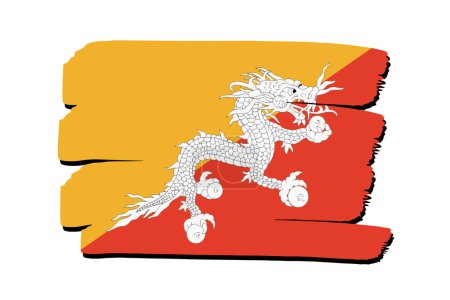 Téléchargez les photos : Drapeau du Bhoutan avec des lignes dessinées à la main colorées au format vectoriel - en image libre de droit