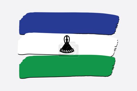 Téléchargez les illustrations : Lesotho Drapeau avec des lignes dessinées à la main colorées au format vectoriel - en licence libre de droit
