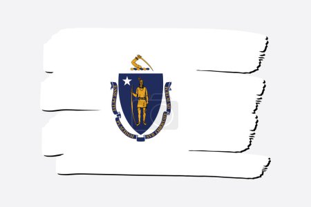 Téléchargez les photos : Drapeau de l'État du Massachusetts avec des lignes dessinées à la main colorées au format vectoriel - en image libre de droit