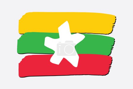 Téléchargez les photos : Myanmar Drapeau avec des lignes dessinées à la main colorées au format vectoriel - en image libre de droit