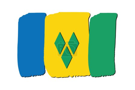 Téléchargez les photos : Drapeau Saint-Vincent-et-les Grenadines avec lignes dessinées à la main en format vectoriel - en image libre de droit