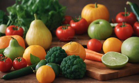 Photo for Fresh vegetables and fruits. Background created by artificial intelligence - Royalty Free Image