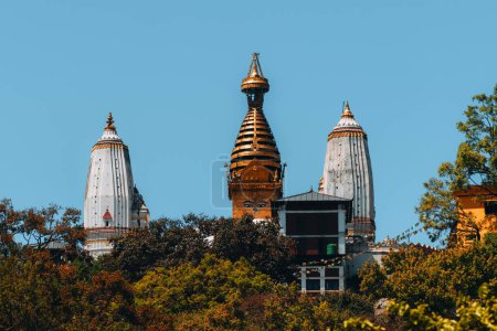 Photo for Swayambhunath or Swayambhu or Monkey Temple is an ancient religious complex in the Kathmandu city in Nepal. - Royalty Free Image