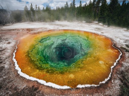 Téléchargez les photos : Morning Glory Pool, source chaude dans le bassin supérieur du Geyser du parc national Yellowstone, Wyoming, États-Unis. Photo prise aux États-Unis. - en image libre de droit