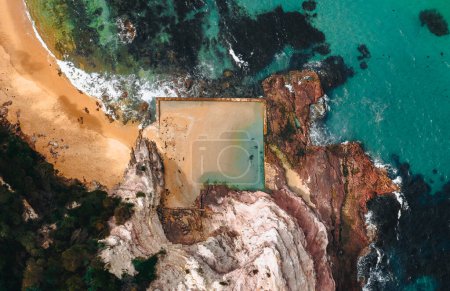 Aerial Drone Shot of Aslings Beach Rock Pool in Eden, New South Wales, Australia