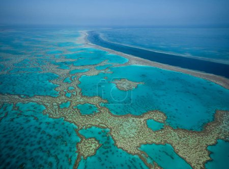 Aerial view of the Great Barrier Reef, Queensland Australia on scenic flight from Airlie Beach