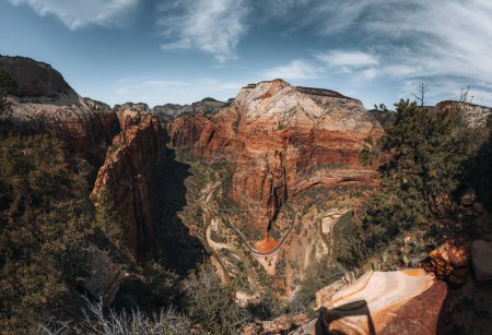 Photo for View of Zion Canyon from Angels Landing,in Zion National Park, Utah. Blue sky with clouds. Travel concept after covid. Outdoor experience. Photo taken in USA - Royalty Free Image
