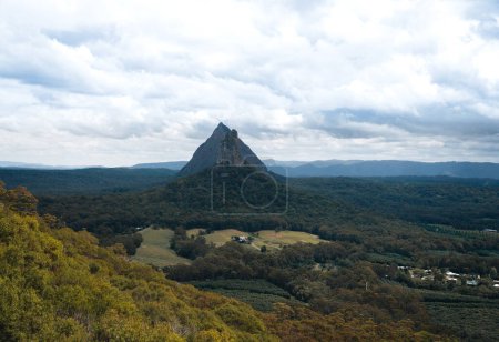 A view across the Glass House Mountains National Park near Brisbane, Queensland, Australia.