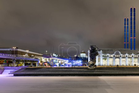 Photo for Night city landscape with a view of the House of Culture "GES-2" during a winter night in Moscow, Russia. - Royalty Free Image