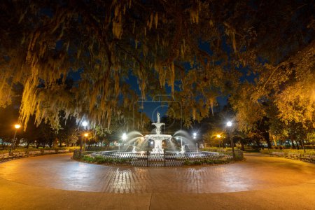 Photo for Illuminated Forsyth Park Fountain in Savannah, Georgia, USA in the evening. - Royalty Free Image