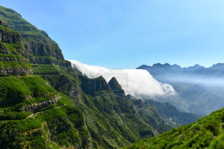 Photo for Nature scenery of Madeira island. Serra d'Agua valley and village with beautiful mountains rocks and terraces. - Royalty Free Image