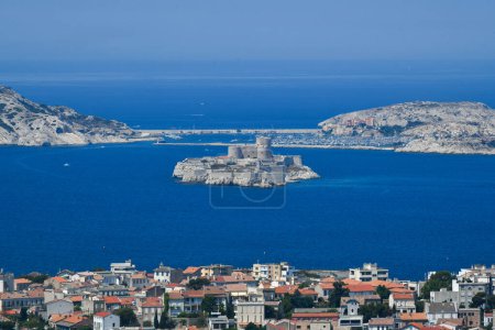 Photo for Aerial view of the city, the sea and the Castle d'If in Marseille, France. - Royalty Free Image