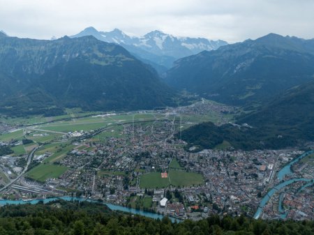 Photo for View of the city of Interlaken, from Harder Klum, the top of Interlaken in Switzerland. - Royalty Free Image