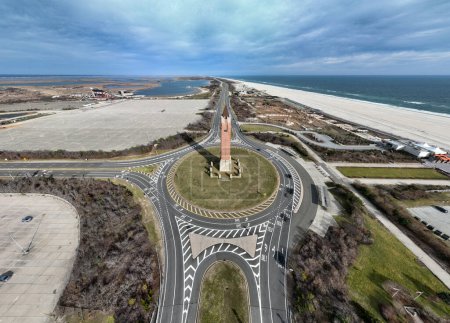 The Jones beach water tower on a bright sunny day on Long Island, New York.