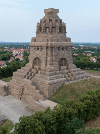 Panoramic view over the city of Leipzig with the Monument to the Battle of the Nations in Leipzig, Saxony, Germany