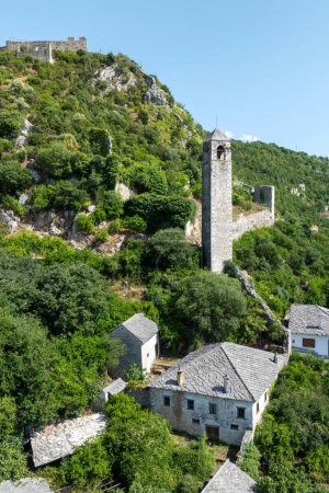 Medieval citadel, Sahat Kula clock tower in Pocitelj, Bosnia and Herzegovina.